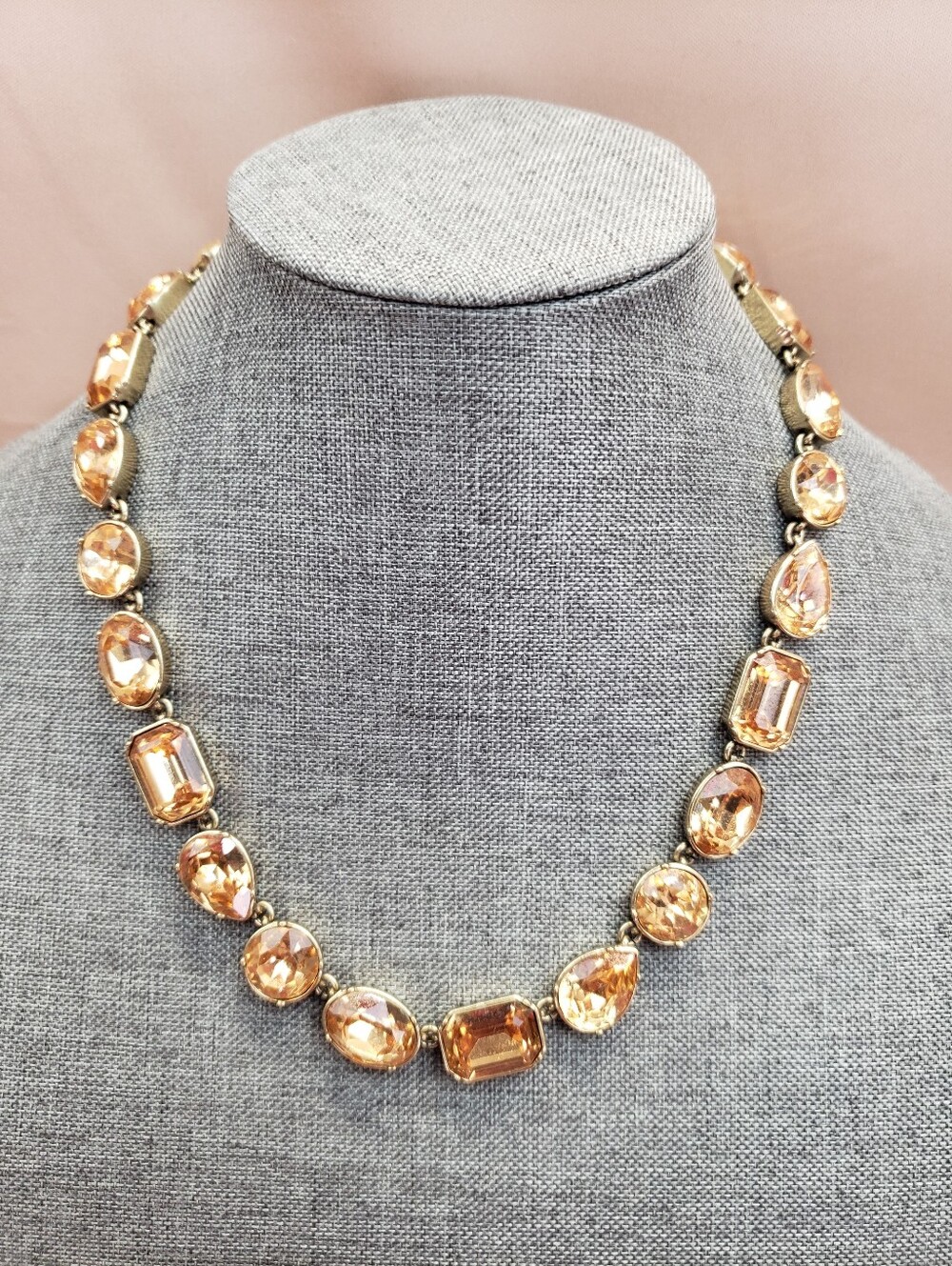 J. Crew Champagne Faceted Crystal Statement Necklace Citrine Amber